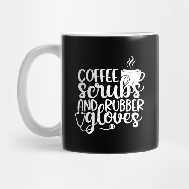 Coffee scrubs and rubber gloves - funny nurse joke/pun (white) by PickHerStickers